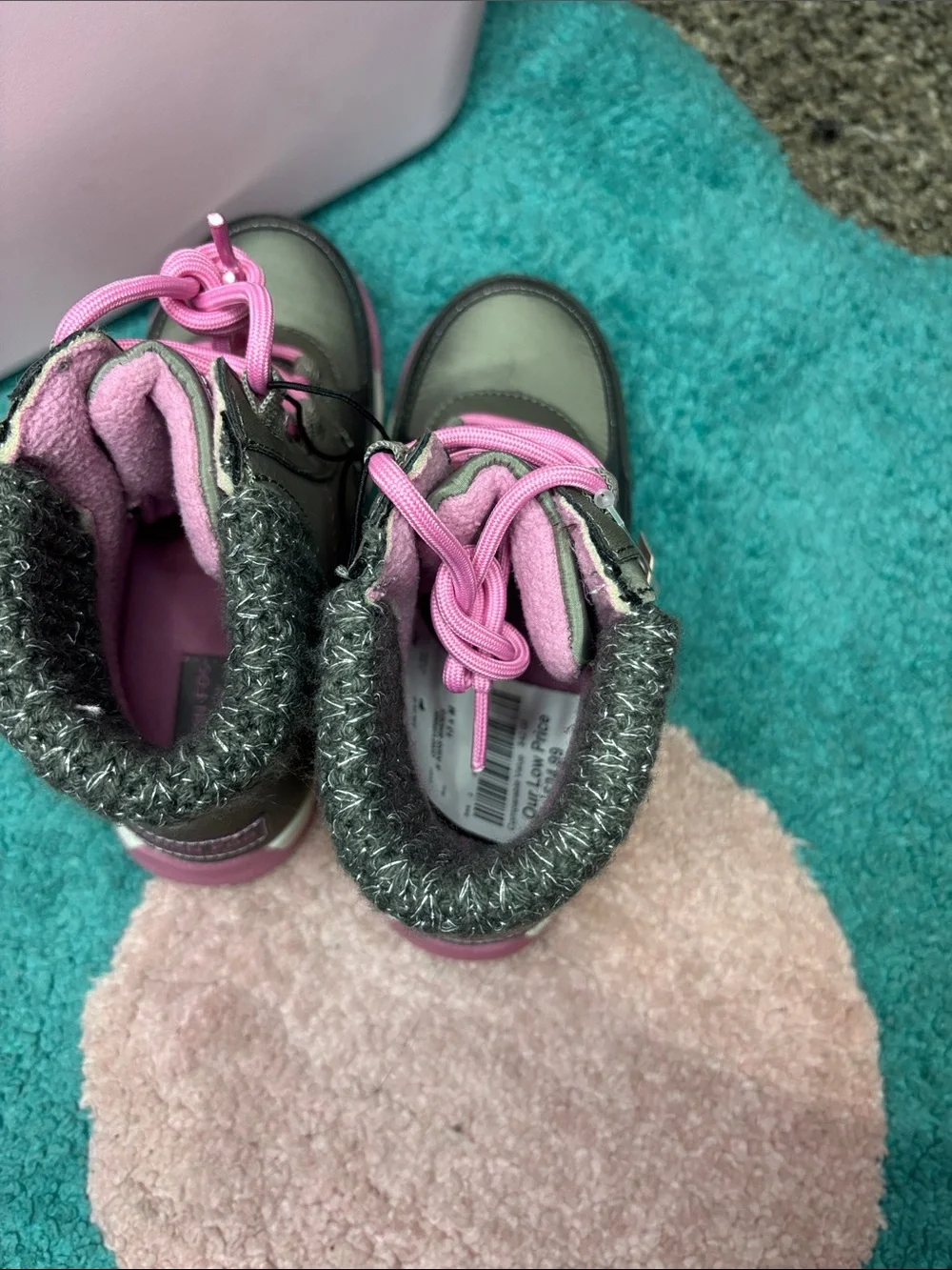 London Fog Waterproof Lace-Up Hiker Boots - Olive Green & Pink